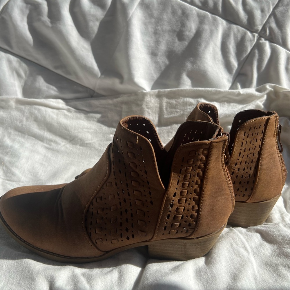 TOP Moda Perforated Tan Ankle Booties